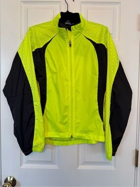 IllumiNite Reflective Safety Windbreaker in Neon Yellow and Black. Women’s Large